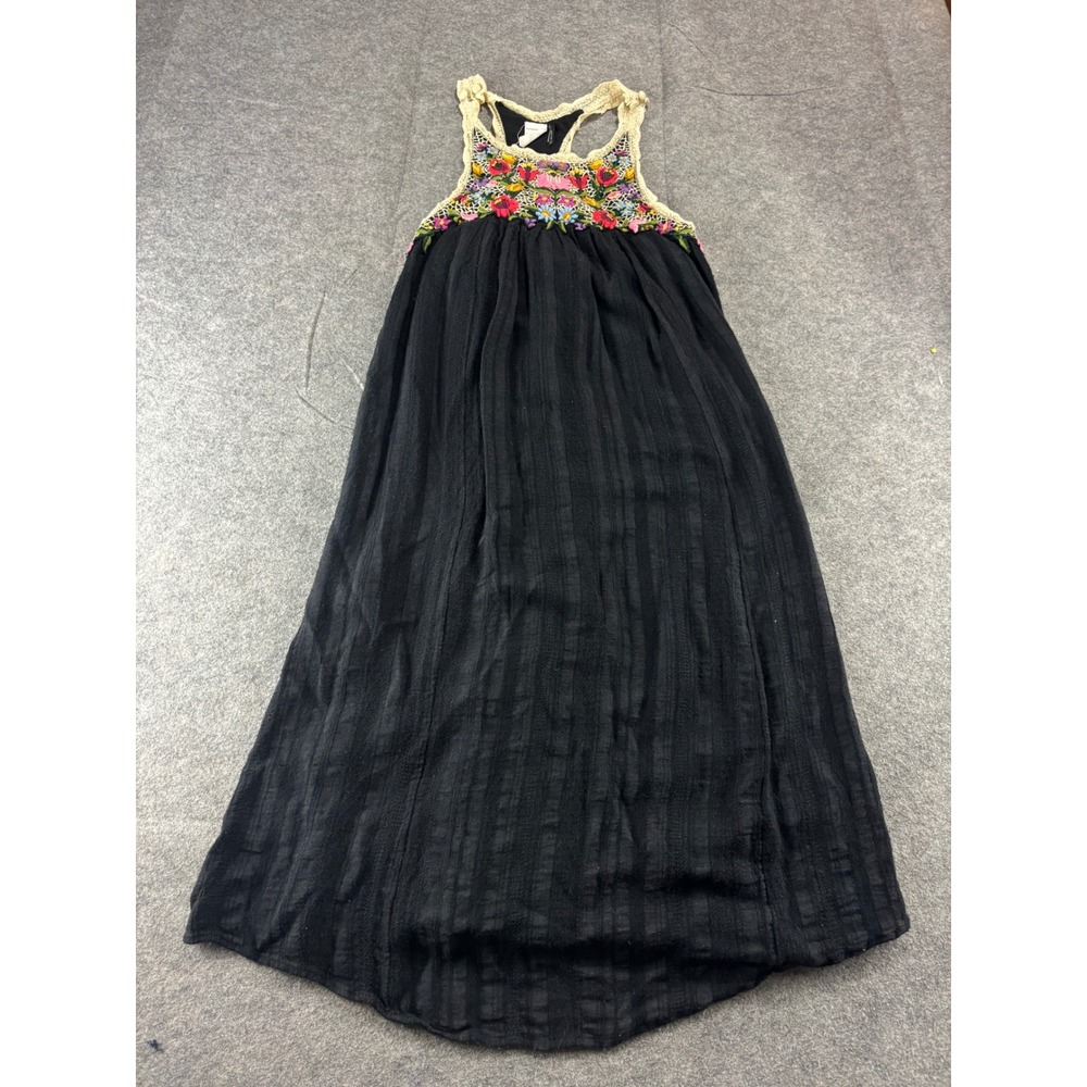 Anthropologie Meadow Rue Black Floral Embroidered Crochet Lace Maxi Dress S Boho